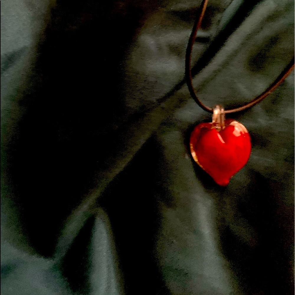 Handmade blown glass heart necklace bought in Venice, Italy. EUC